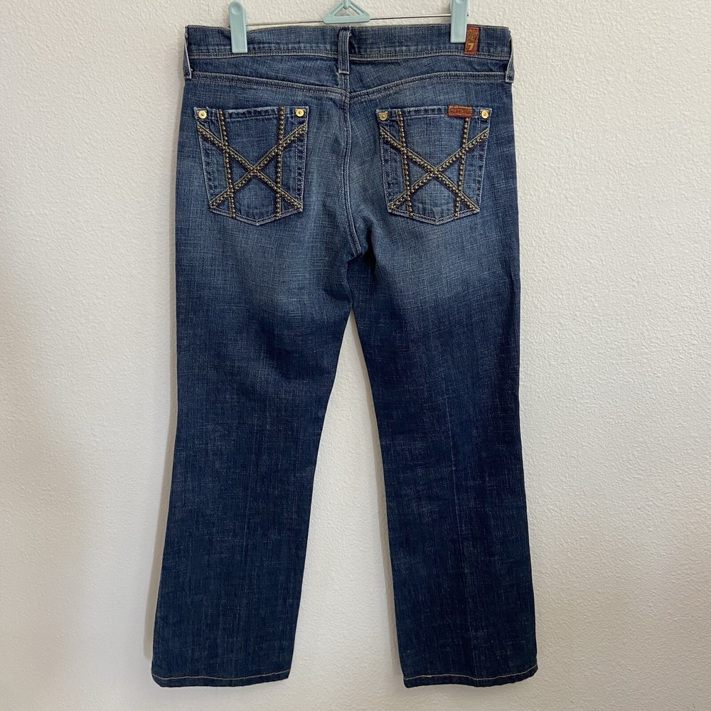 7 For All Mankind Womens Mia Crop Jeans Size 31 Read Studded Pockets Medium Wash - Picture 3 of 8